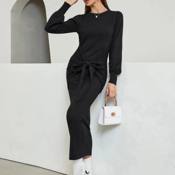 Lantern Sleeve Zipper hoodie Sweater Dress SD00476 main image 0